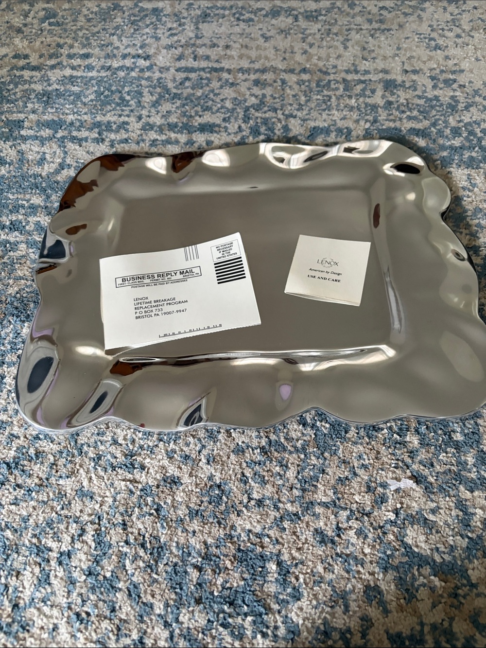Lenox Organics Collection Silver Rectangular Ruffle Serving Tray - Picture 12 of 14